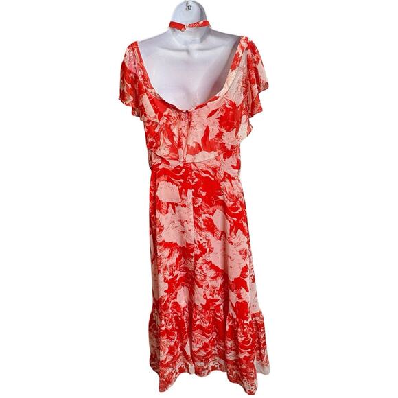 Chelsea28 Womens Red Floral Halter Ruffle Midi Dress Size M Boho Fairy Statement - Picture 2 of 16